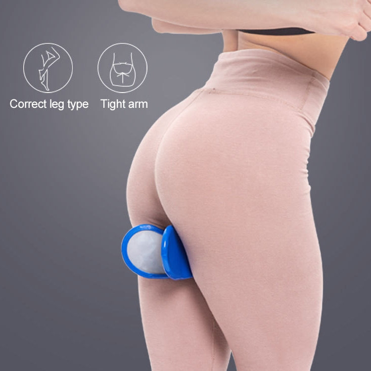 Blue postpartum hip trainer clip positioned on side of hip and thigh.