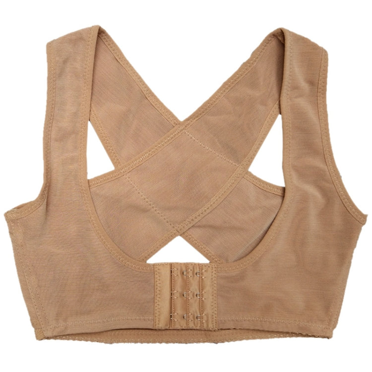 Flesh-toned posture correction shoulder support bra with crisscross back straps