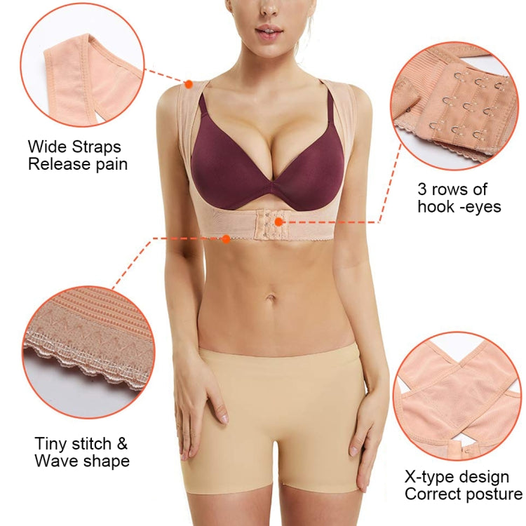 Flesh-toned orthopedic shoulder belt with wide straps and front hook-eye closure