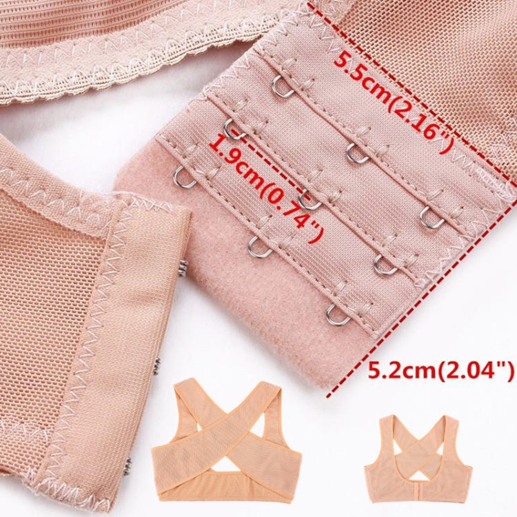 Flesh-toned kyphosis support with multiple front hook-and-eye rows and elastic edges