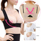 Beige shoulder posture support bra with crossed back straps and adjustable front hook band