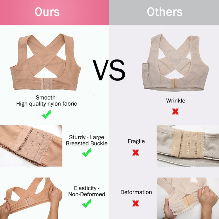 Beige shoulder posture support bra comparison with smooth fabric and sturdy hook-and-eye band