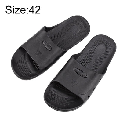 Black six-hole anti-static anti-skid slide slippers, size 42, with textured footbed