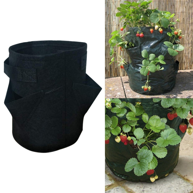 Black non-woven felt strawberry planting bag with three side pockets