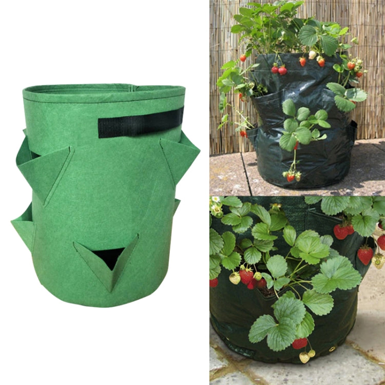 Grass green felt planting bag with black strap and triangular front pocket openings
