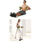 Person using an ab wheel with resistance ropes, green discs and black foot pad