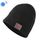 Black knit beanie with brown control patch on front