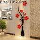 Black tall vase wall decal with red flower cluster accents, acrylic 3D stereo sticker