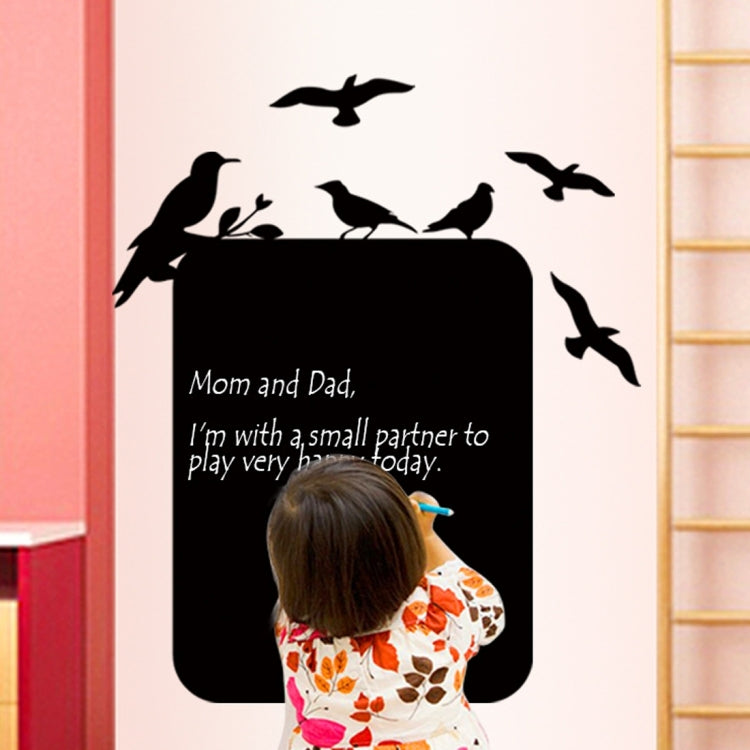 Black chalkboard wall sticker with bird silhouettes and family note for kids