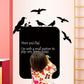 Black chalkboard wall sticker with birds, rounded rectangle shape, and family message