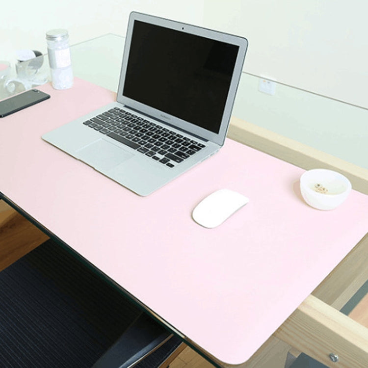 Pink PU leather desk mat for laptop and mouse, smooth flat surface cover
