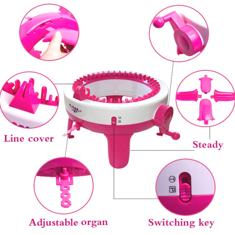 Kids knitting machine toy with labeled parts: steady base and adjustable organ