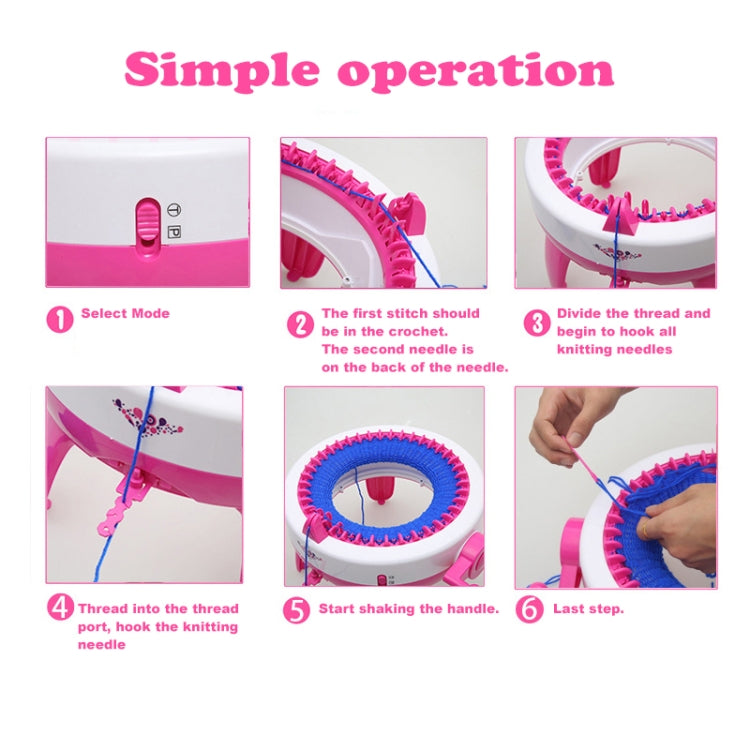 Kids knitting machine toy with step-by-step operation panels and control area