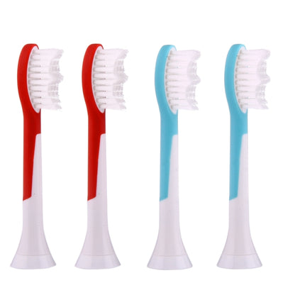4 replacement brush heads HX6044, red and light-blue handles with white bristles
