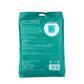 Disposable travel cotton bath towel pouch, back view with instructions and barcode