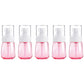 Five-pack of 30ml leak-proof travel plastic bottles with pink translucent bottles and white pump sprayers