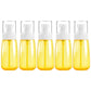 Five 60ml yellow translucent plastic travel bottles with white pump sprayers