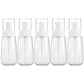 Five clear 80 ml travel bottles with white pump sprayers and leak-proof design
