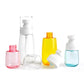 Assorted travel plastic pump bottles: pink, clear, yellow, blue, and white; 80 ml