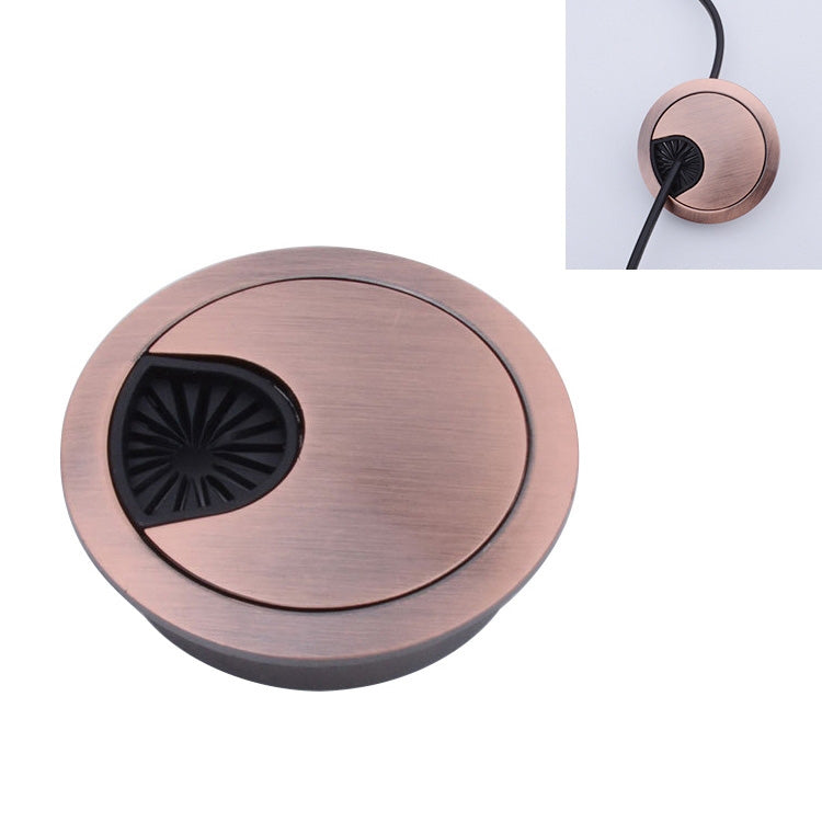 Round desk cable hole cover with bronze finish and black vent insert