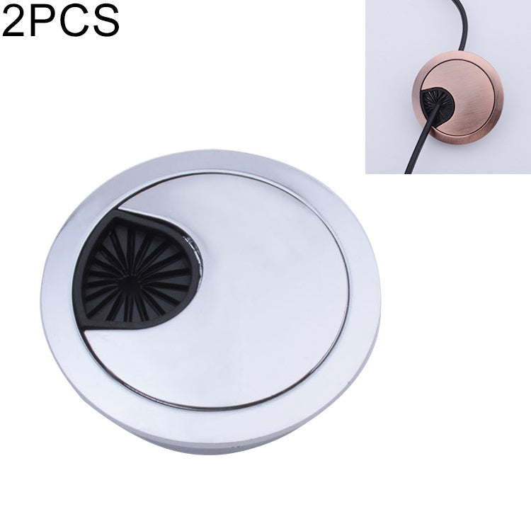 Round desk cable hole cover set, silver zinc alloy with black vent insert