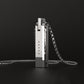Silver-tone rectangular magnetic pendant with linked chain, upright view