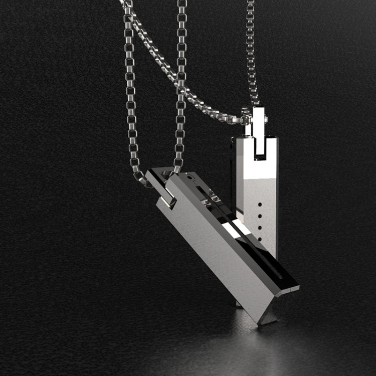 Silver-tone magnetic pendant necklace with layered black-and-white bar design