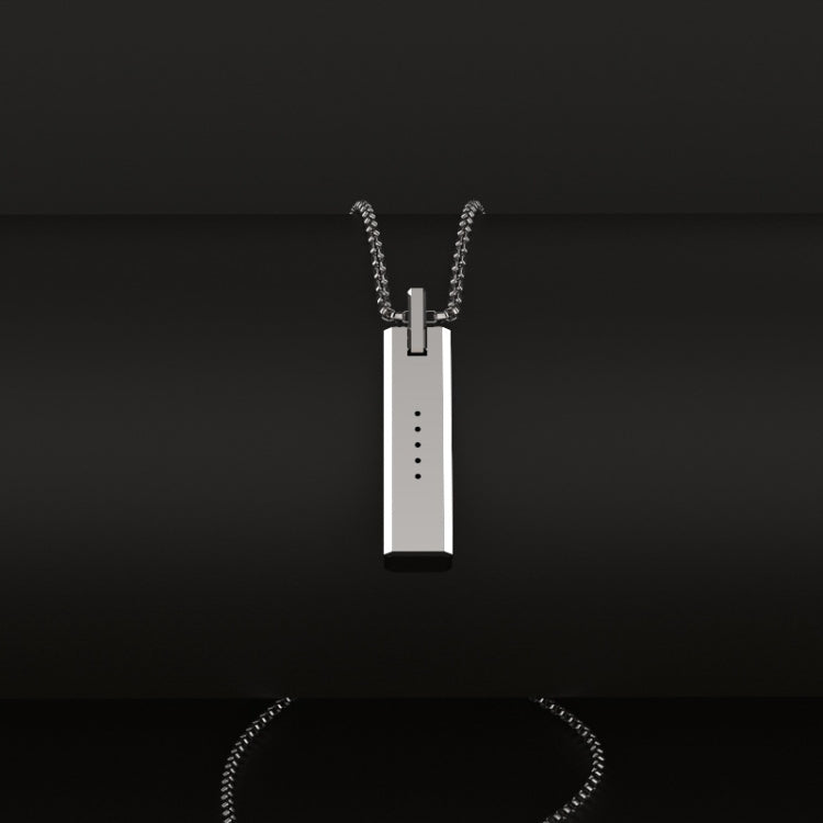 White/steel rectangular magnetic pendant necklace with linked chain