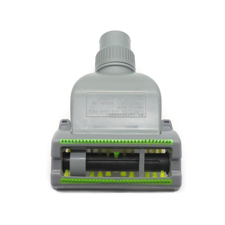 Gray vacuum adapter with wide floor brush and green bristle row