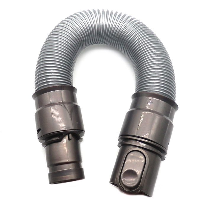 Vacuum extension hose accessory with two ribbed ends and plastic connector fittings, dark gray