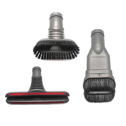 3-in-1 vacuum brush attachment set with black bristles and red accent pad