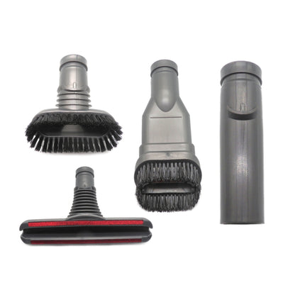 4-in-1 vacuum brush attachment set with round, stiff, bed brushes and connector