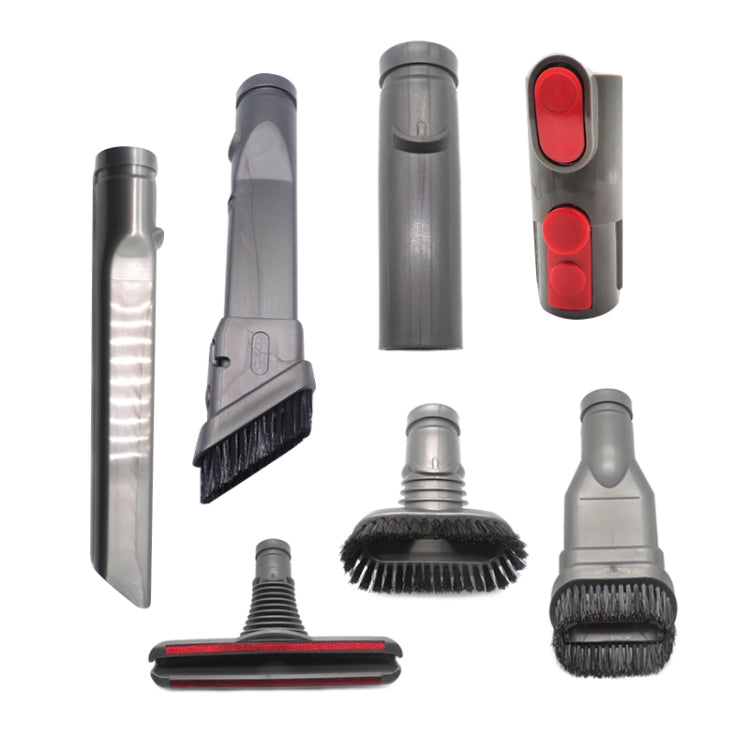 Vacuum brush tool set with crevice, combination and roller heads, red accents