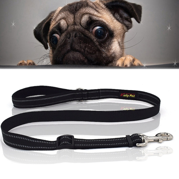 Black reflective nylon dog traction lead leash with metal clasp and adjustable handle