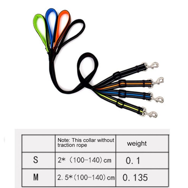 Size chart for nylon dog traction leash: S 2*(100–140) cm, weight 0.1
