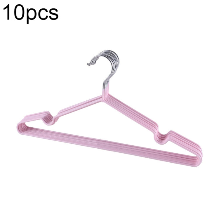 Set of 10 light pink PVC-coated clothes hangers with curved anti-slip arms