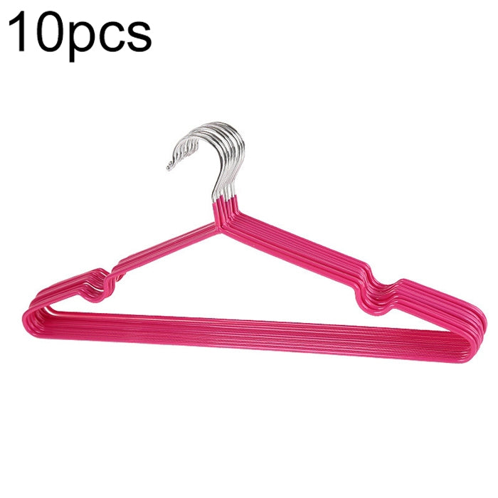 Set of 10 rose pink PVC-coated clothes hangers with chrome hook