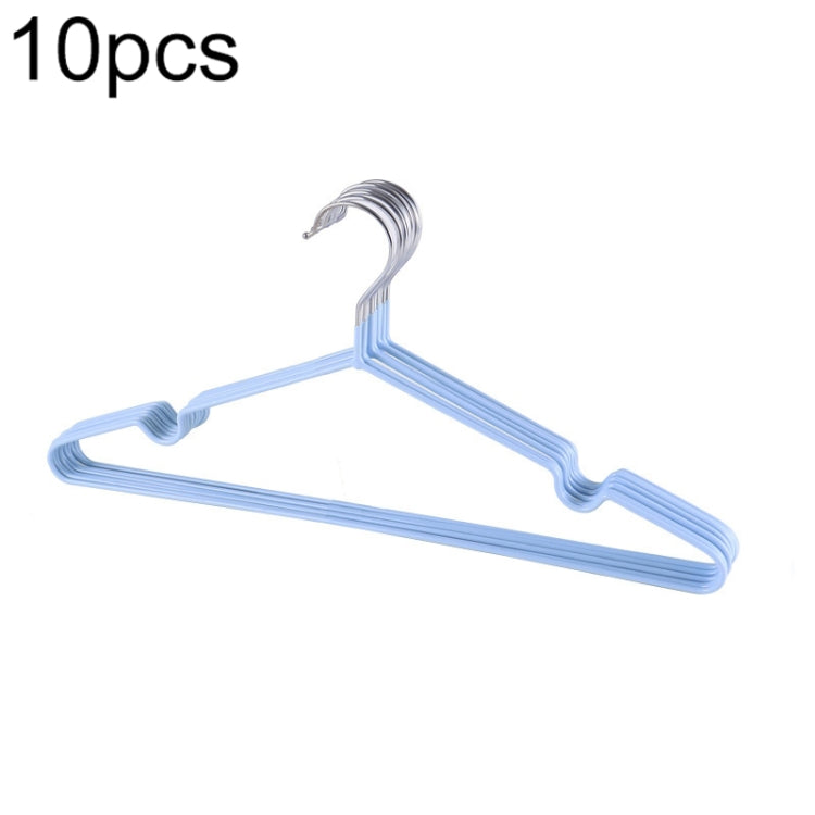 Set of 10 baby blue PVC-coated clothes hangers with chrome hook
