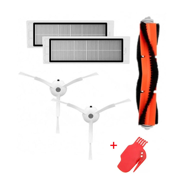 Robot sweeping accessory set with filter screens, orange main brush, side brush, red tool