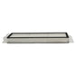 Rectangular filter with black border and white pleats, side view