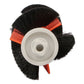 Side brush with circular white hub, orange-red bracket, and black bristles