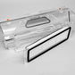 Transparent dust bin with gray pleated filter and black sealing strip