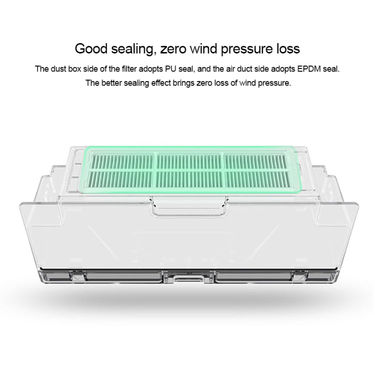 Robot mop filter housing with green pleated filter insert