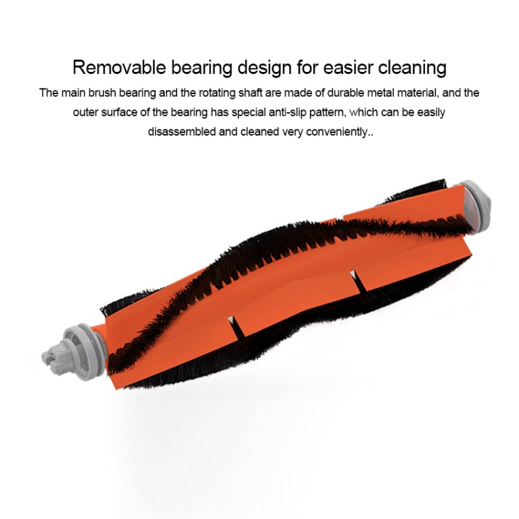 Robot main brush with orange base and black bristle roller