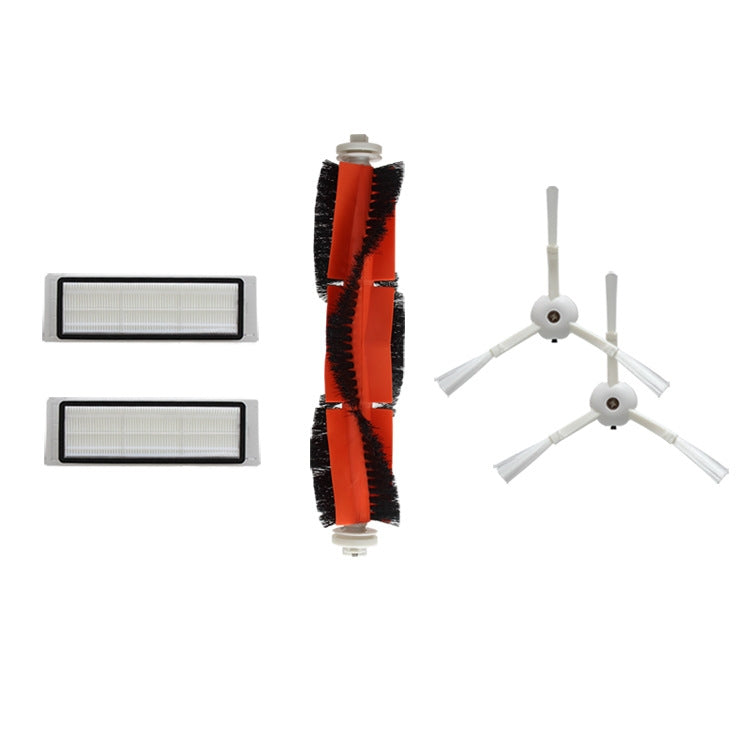 Robot main sweeping brush with orange and black bristles and end bearings