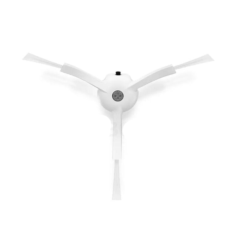 Robot side brush assembly with three white vanes and central hub