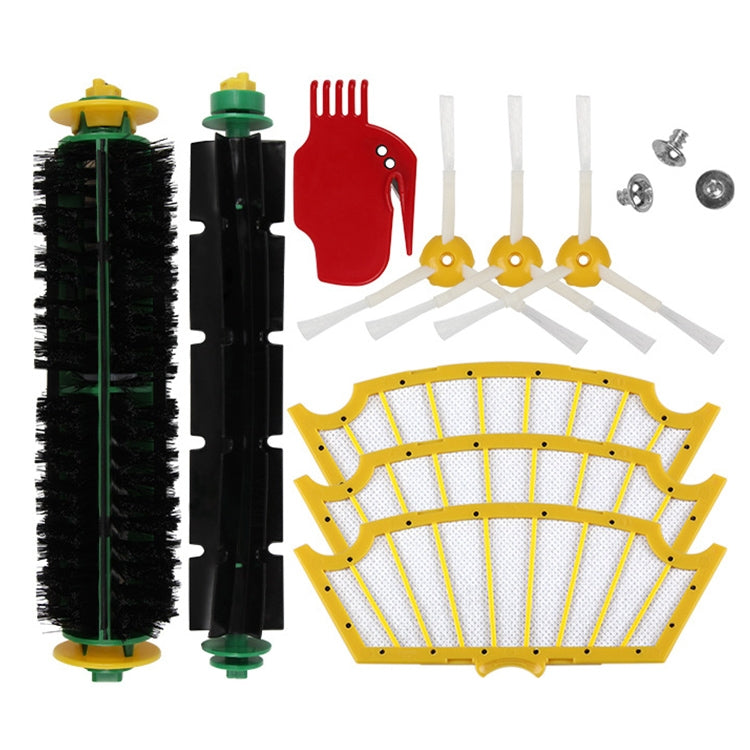 Robot vacuum accessory set: roller brush, side brush, filter, and screws