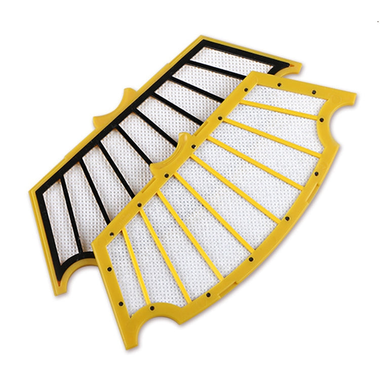 Robot vacuum air filter with yellow frame and white pleated mesh