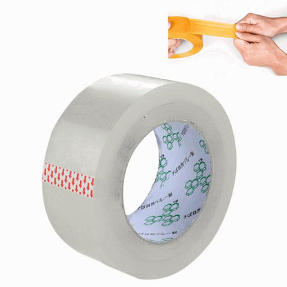Clear packing tape roll, 45mm wide and 15mm thick, with printed inner core