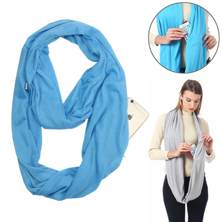 Women’s light blue solid infinity scarf, looped cowl style for winter layering